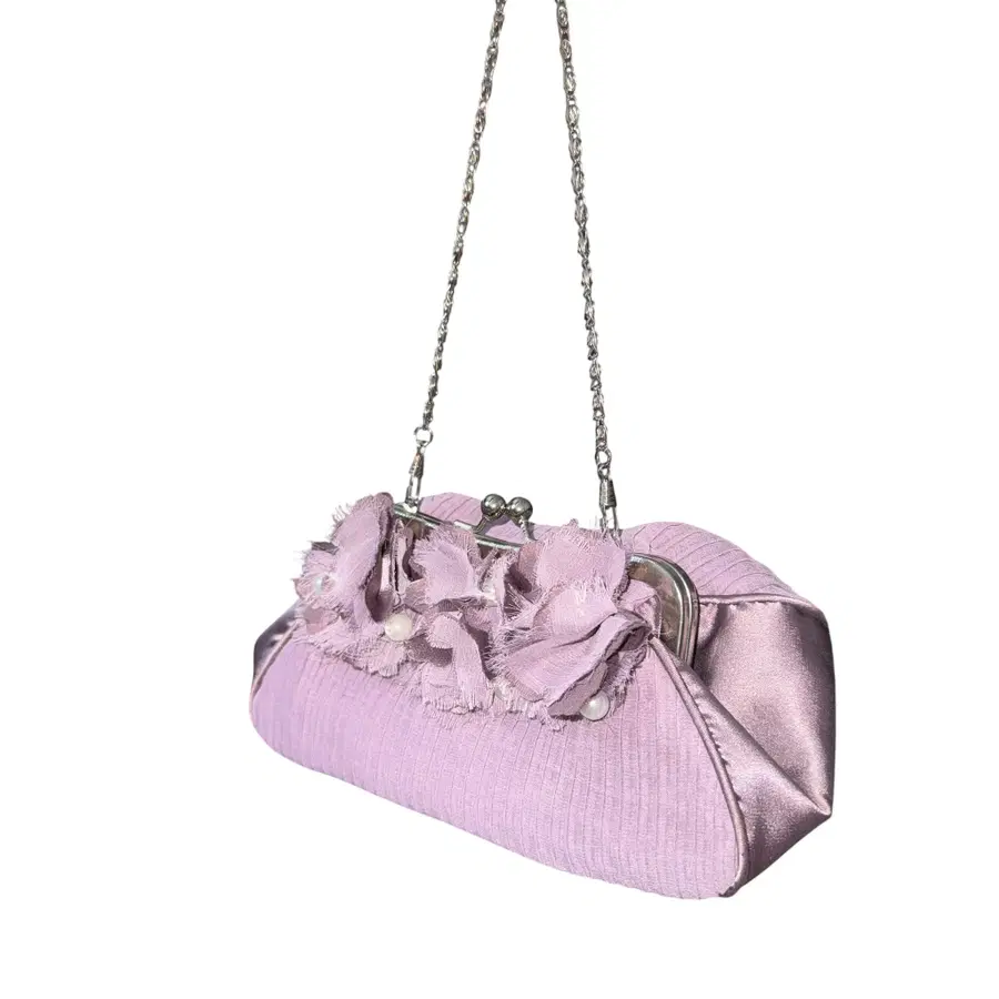 Purple rose pearl pleated handbag