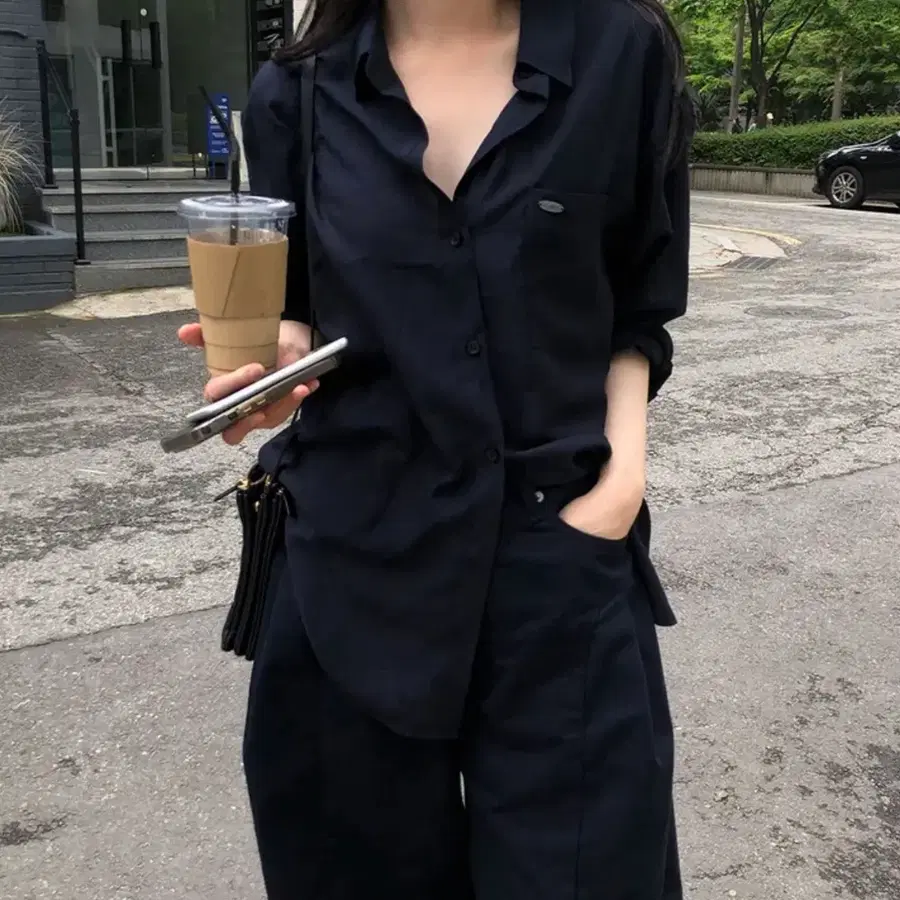 네이버 셔츠, 커브드 와이드 코튼 팬츠 세트