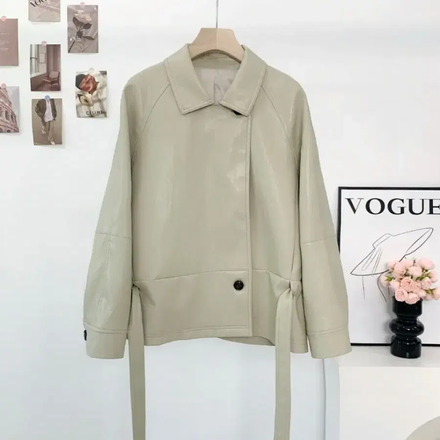 L@NVIN 여성 페이크레더 벨티드 재킷