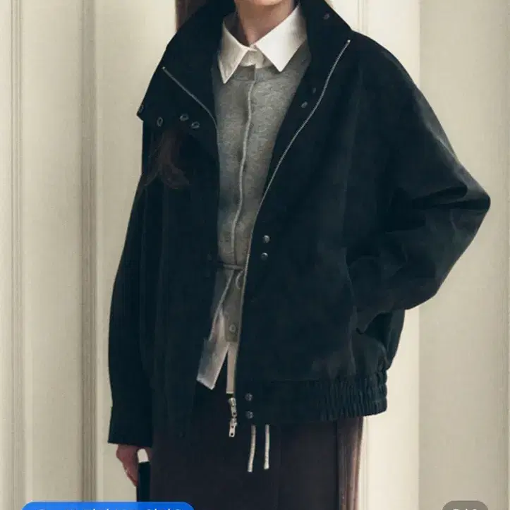 [새]드로우핏우먼 누벅 레더 하이넥 봄버 자켓 - 블랙