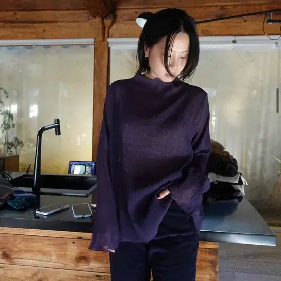 [새상품] 모크 m.o.k Pleats blouse 퍼플