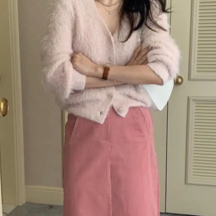 프리티영띵 핑크퍼가디건