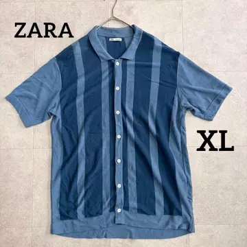 자라 ZARA 니트 피케 셔츠 반팔 보더 블루 네이비 L XL 빅