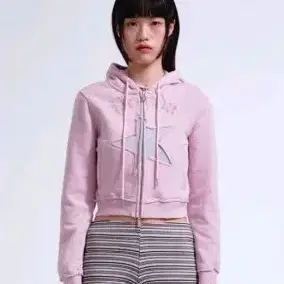 프렌다 스타 컷 오프 후드집업 핑크