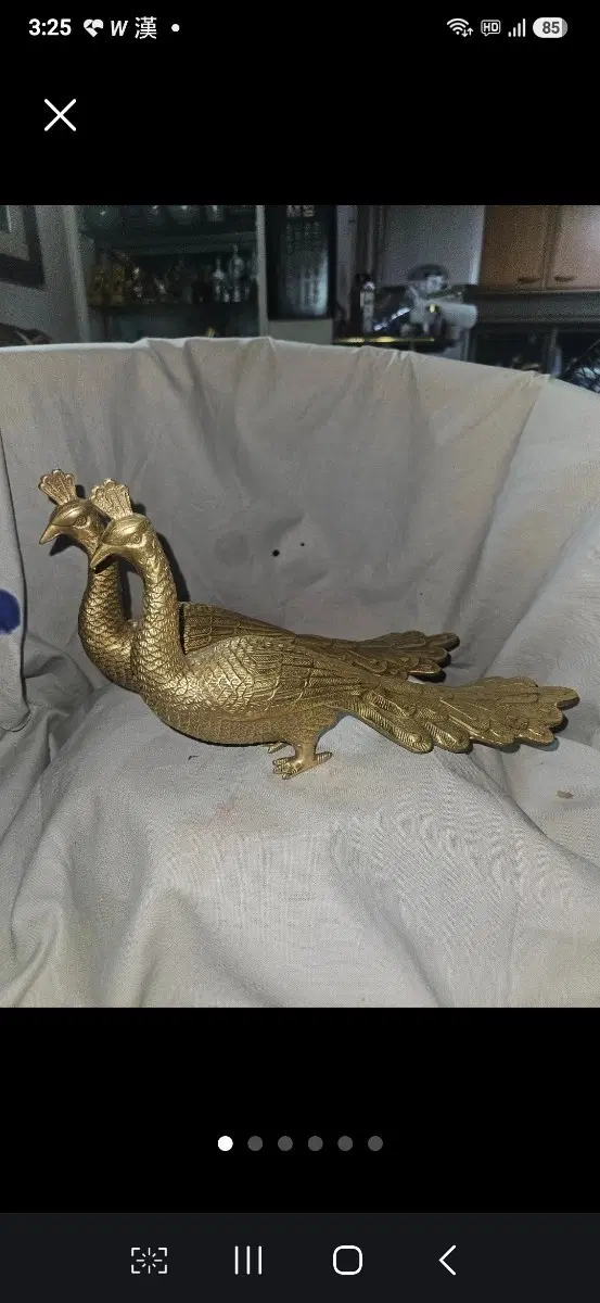 빈티지 황동 공작새 한 쌍 대형 금속 장식품 31cm