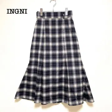 INGNI 잉그 플레어 스커트 블랙 [ M ] 체크 무늬 롱 여성스러운
