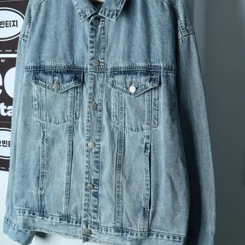 (XL) 집업 바람막이 점퍼자켓 데님 청 트러커 레터링-H39020