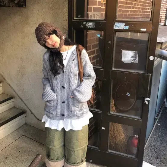 누마오치 피코 도톰 꽈배기 떡볶이 니트 가디건