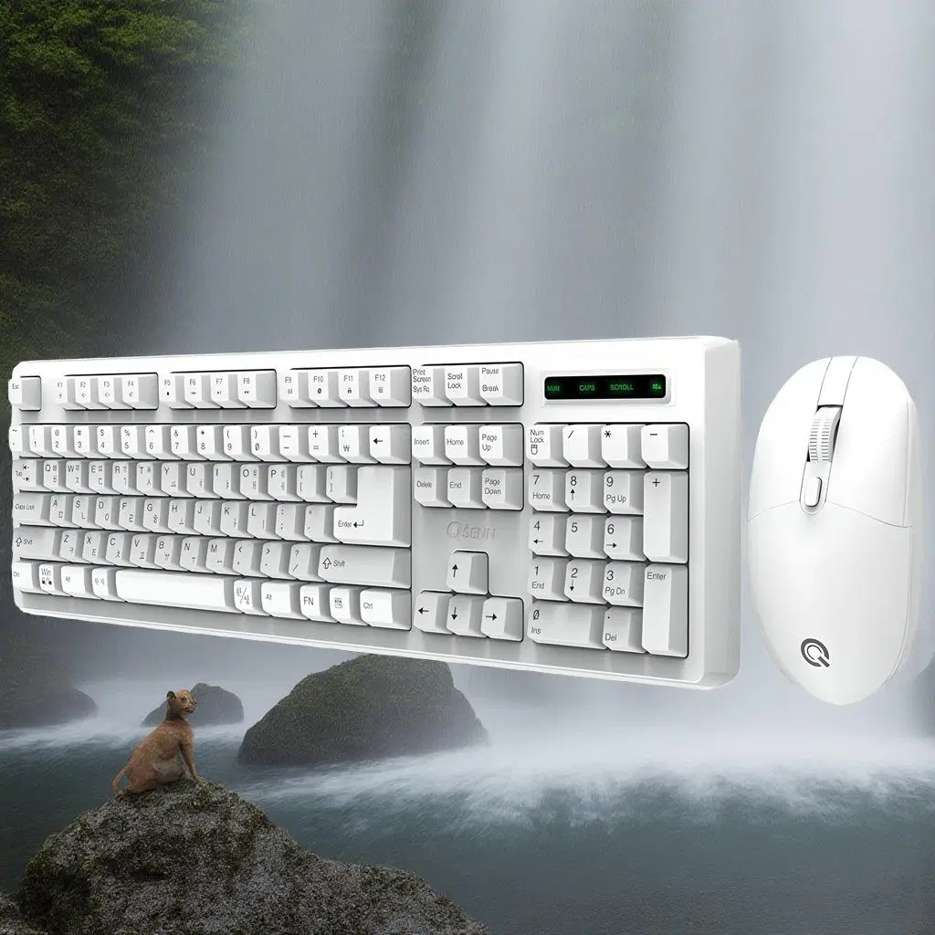 큐센 무선 키보드 + 마우스 + 키스킨 세트 MK450 화이트 일반형