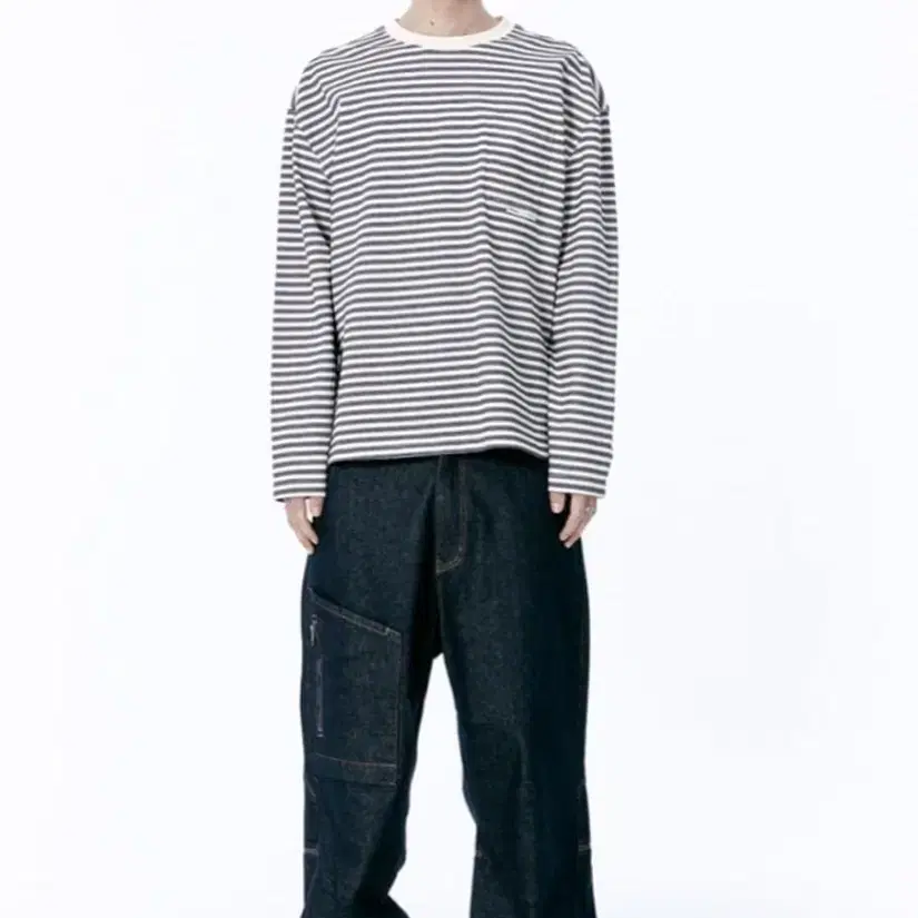 [L] SIDE POCKET CURVED DENIM (BLUE)