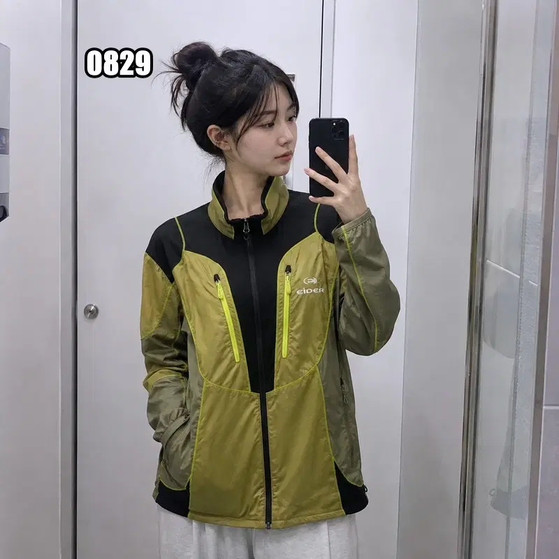 L 아이더 아웃도어 배색 바람막이 가슴포켓 자켓