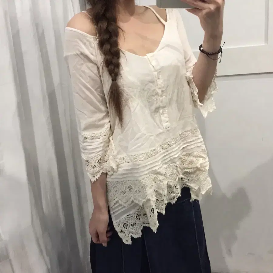 JPN Vintage 모리걸 보헤미안 페어리 오프숄더 블라우스
