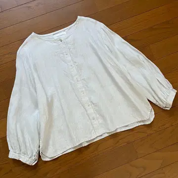 포그린워크 빔즈 콜라보 노카라 린넨 블라우스
