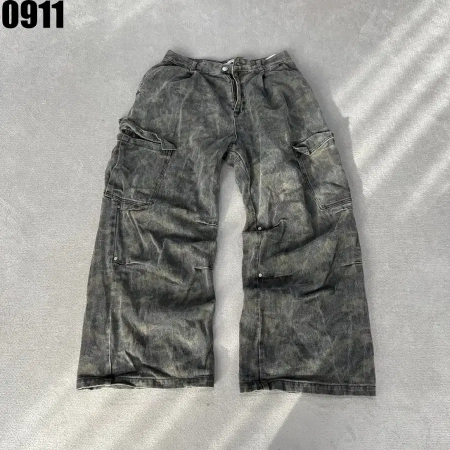 어반 카고 와이드 데님 팬츠 워싱 그레이 L