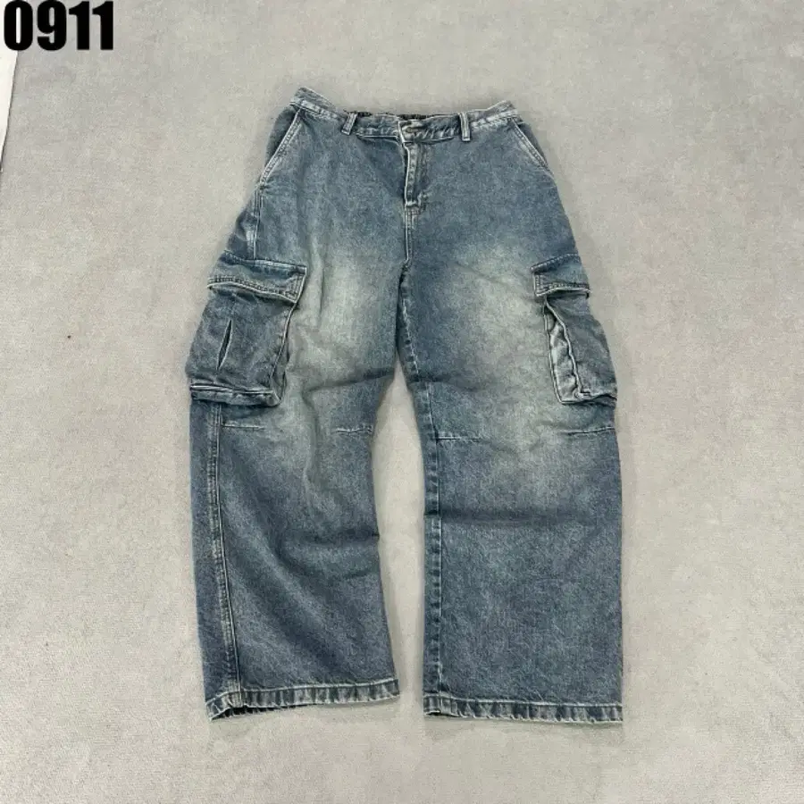 빈티지 남장 와이드 카고 데님 팬츠 중청 XL