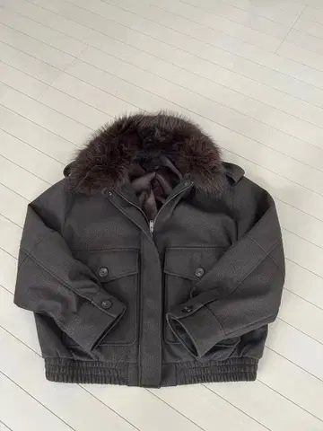 새상품급 ZARA 인조 모피 카라 부착 블루종 자켓 L 브라운