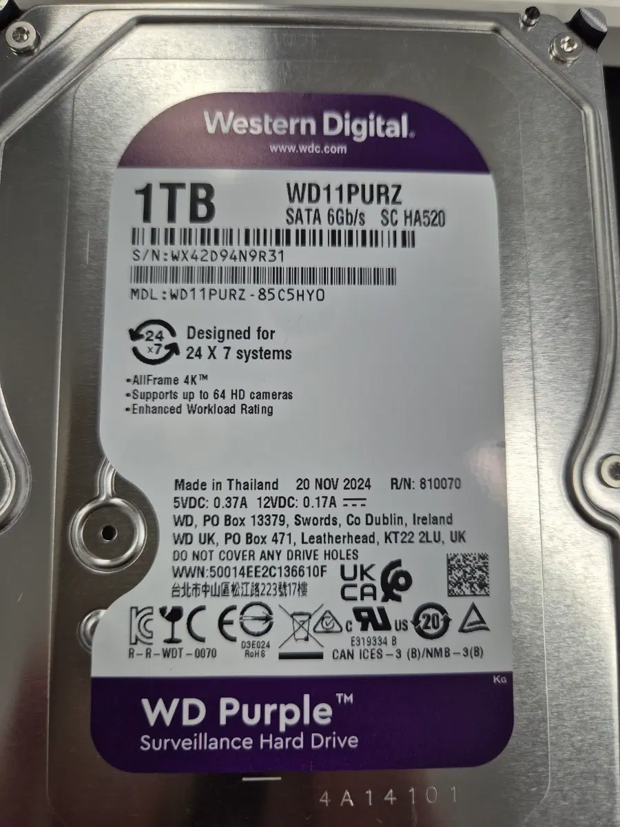 새상품)환불가능)WD Purple 1TB CCTV HDD