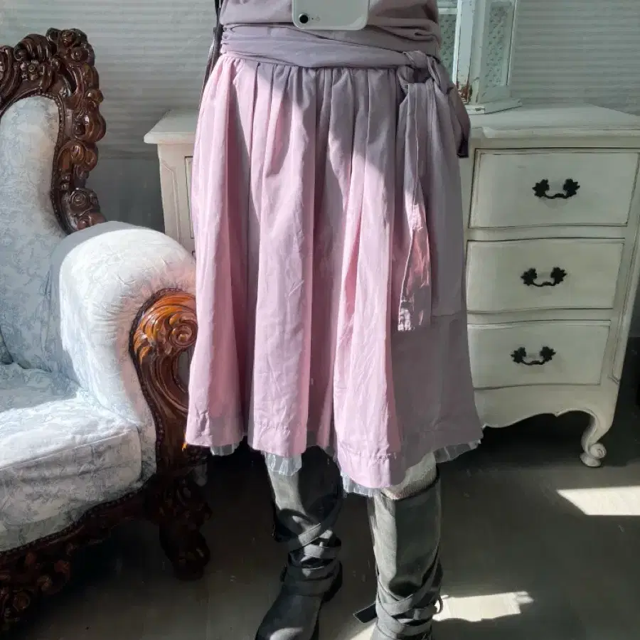 LIZ LISA dusty pink frill ribbon midi skirt