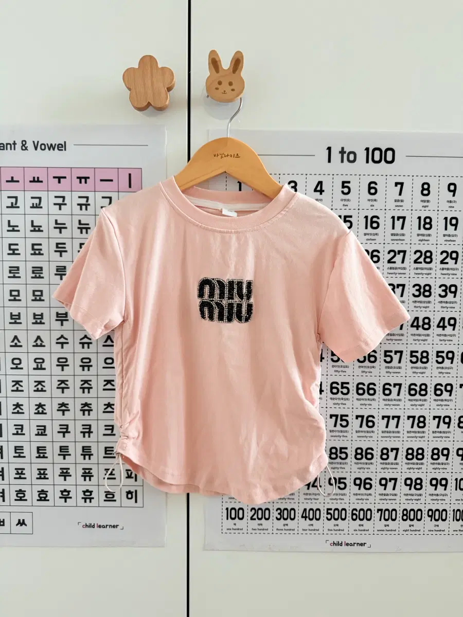 핑크 반팔 셔링 티셔츠