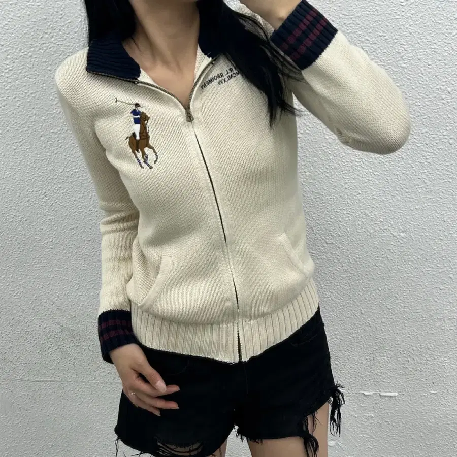 폴로 랄프로렌 옥스포드 빅포니 아이보리 니트집업 M