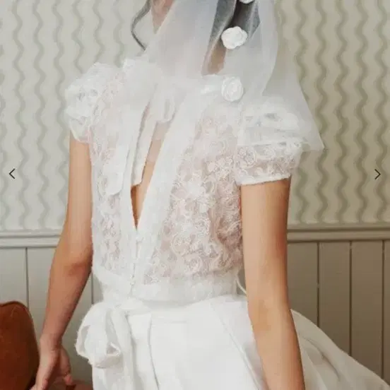 가니송 브라이덜 트리플 로즈 쇼트 베일 웨딩 베일