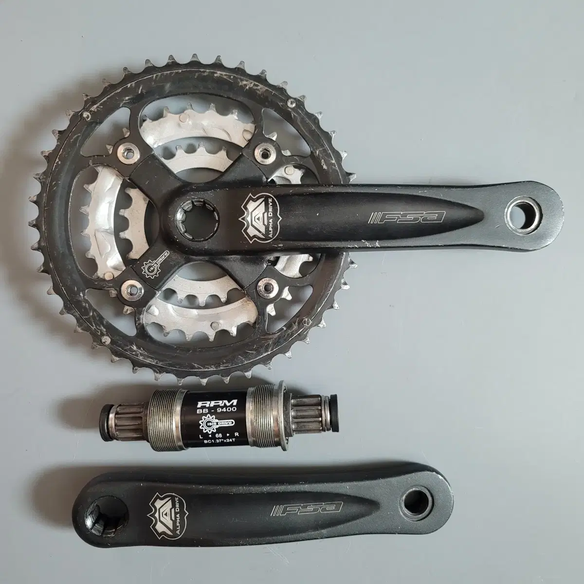 MTB FSA 알파 드라이버 3단 크랭크 세트+비비