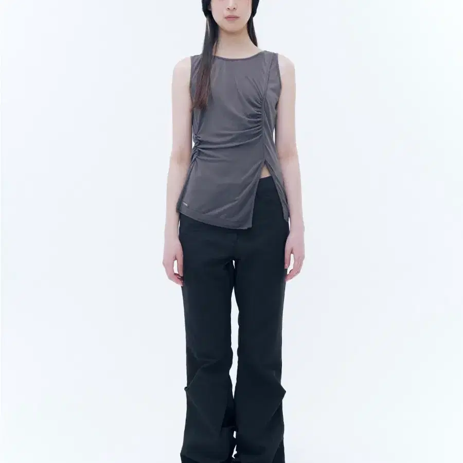 미세키서울 Cotton shirring bootscut pants BLACK