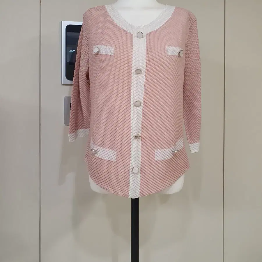핑크색 골지 가디건