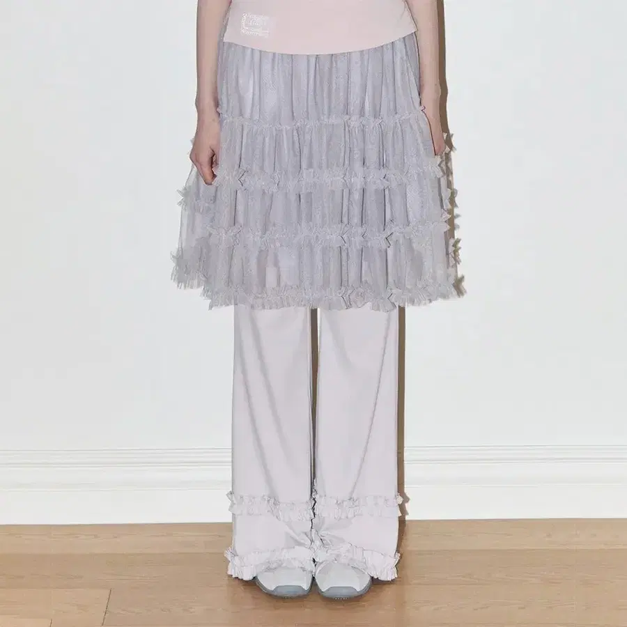 일리고 플레어 러플 레이어드 스커트 팬츠 그레이
