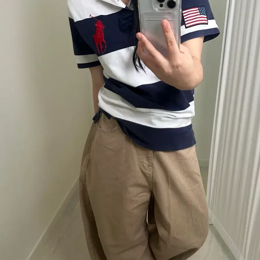 폴로 랄프로렌 스트라이프 USA 성조기 빅포니 럭비 카라티