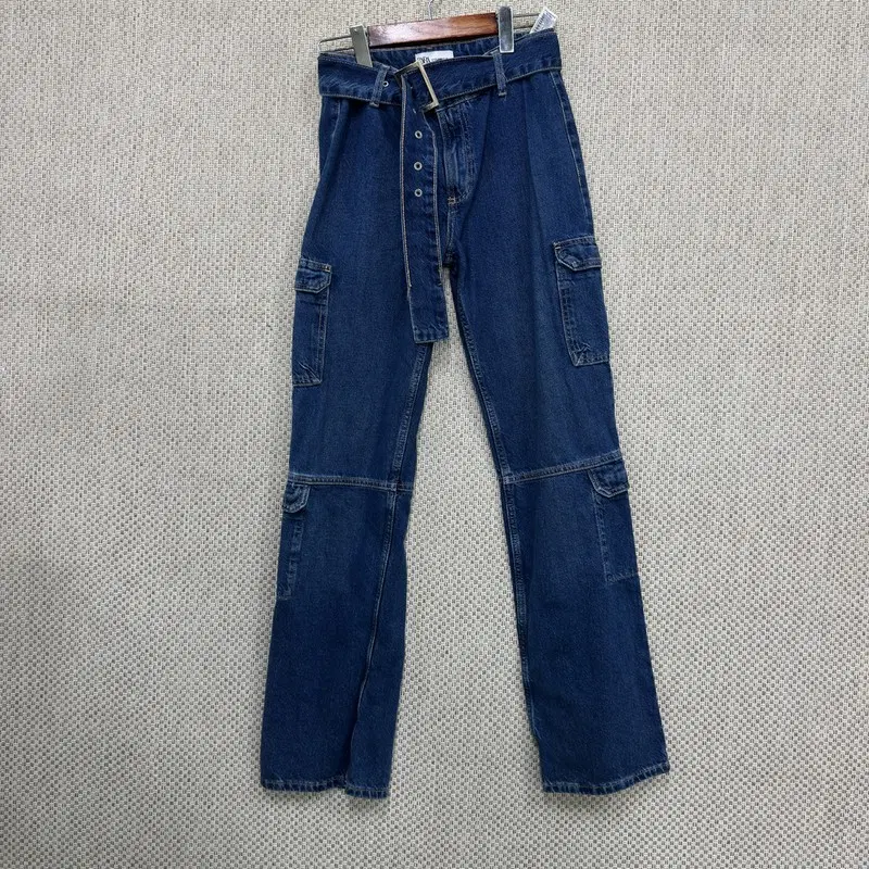자라 ZARA 벨티드 카고 데님 청바지 24인치 H05340