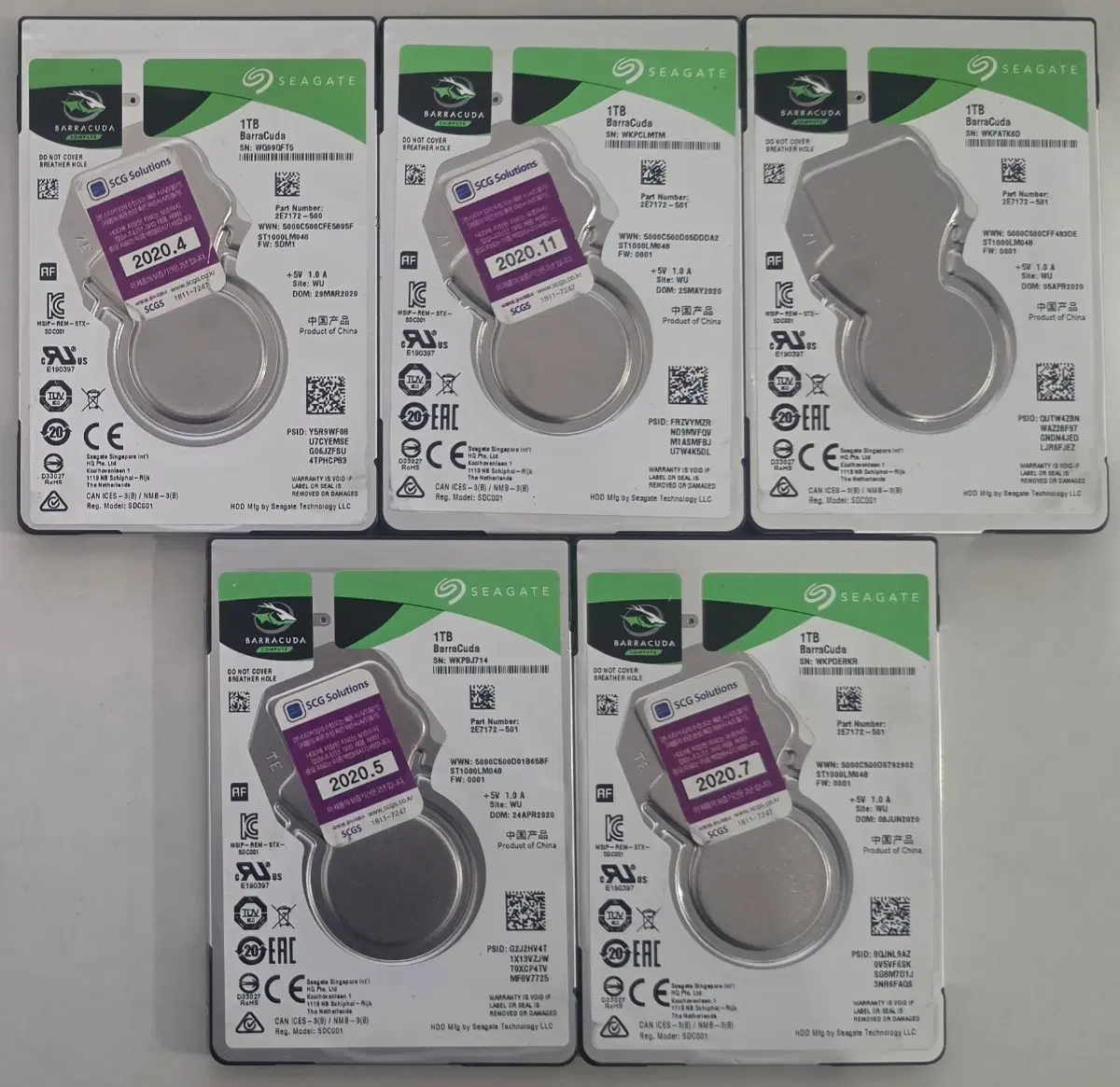 시게이트 2.5" 노트북HDD 바라쿠다 1TB 5개 팝니다.