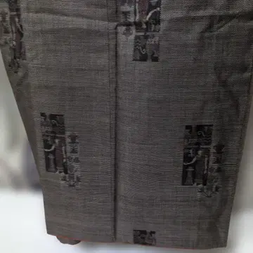 초진품 이집트 클레오파트라 벽화 무늬 꽃 다크 브라운 오시마 명주 기모노 기장 151cm