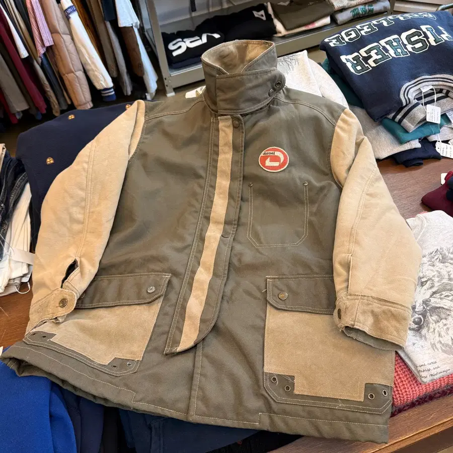 90 ~00S 디젤 밀리터리베이스 스텐실 스웨이드 디테일 자켓 L XL