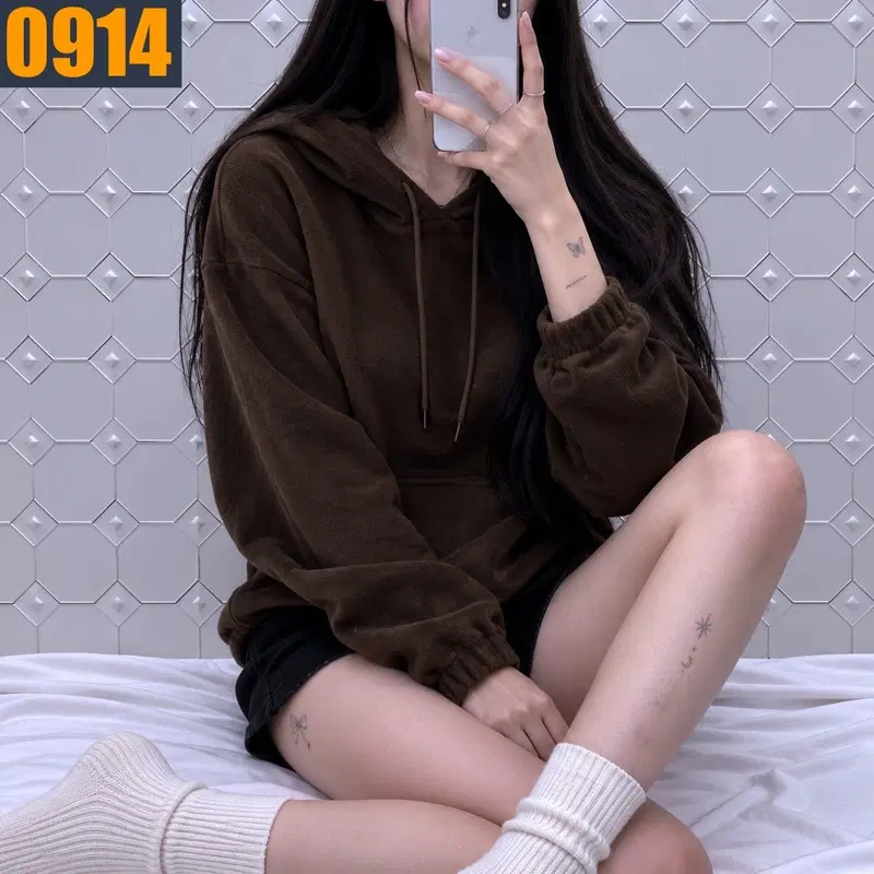100 VTG 빈티지 다크브라운 플리스 후드 아노락