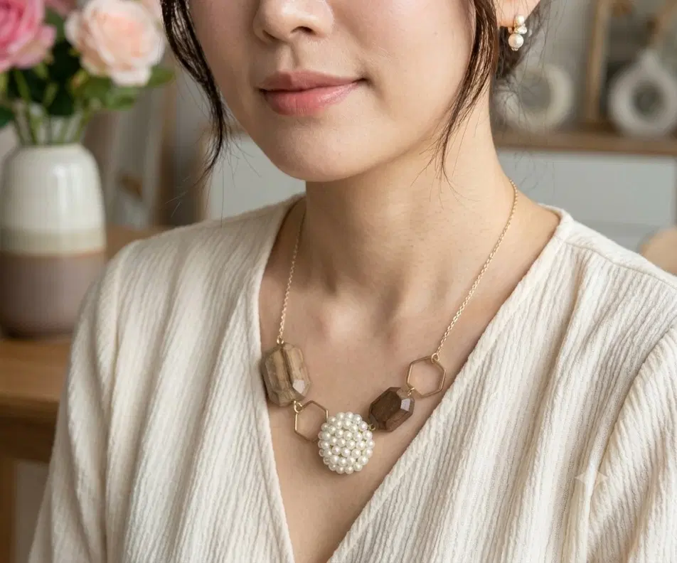 천연 침향목 진주 패션 목걸이 선물