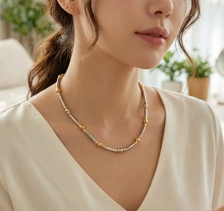 에이본 투톤(Two-tone) 디자인 도금 목걸이
