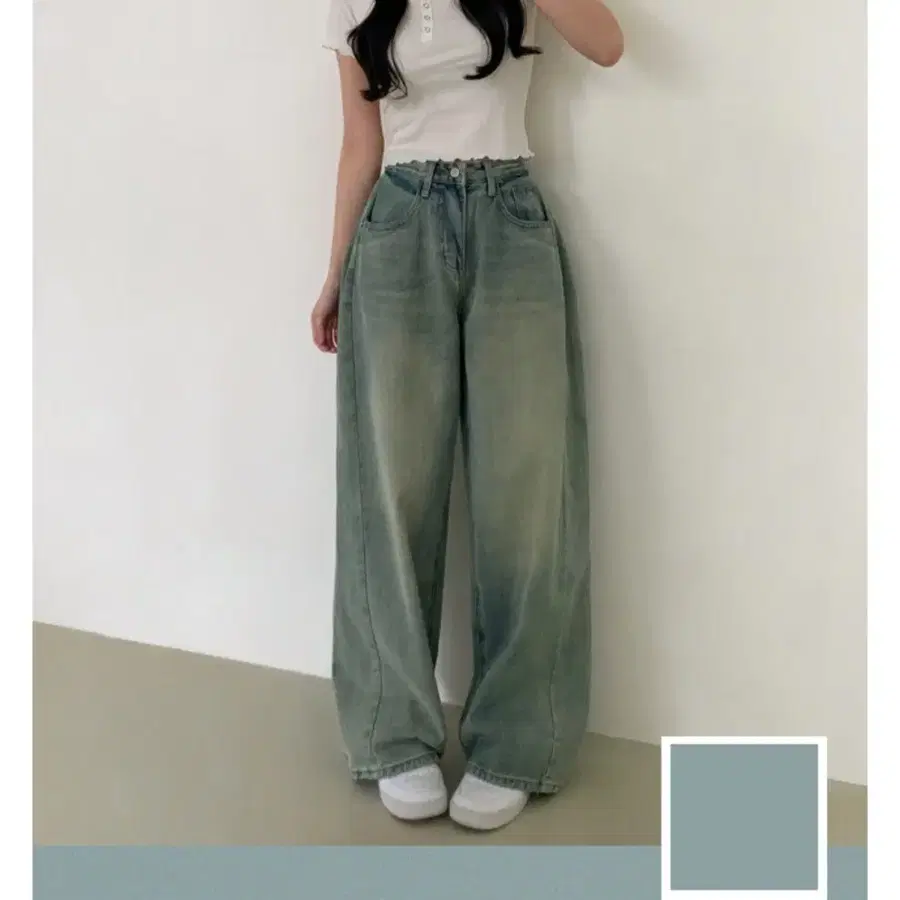 가을 여름 ) 와이드 데님 팬츠 옐로우틴