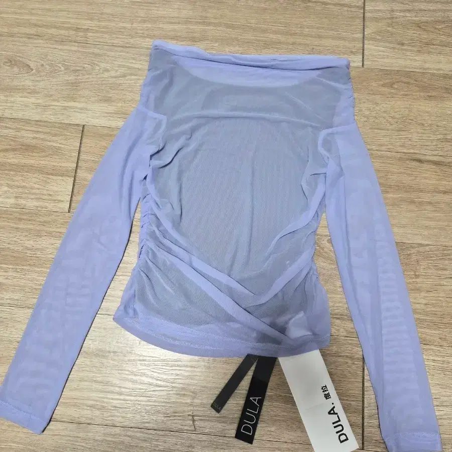 DULA 퍼플 망사 셔링 긴팔 티셔츠