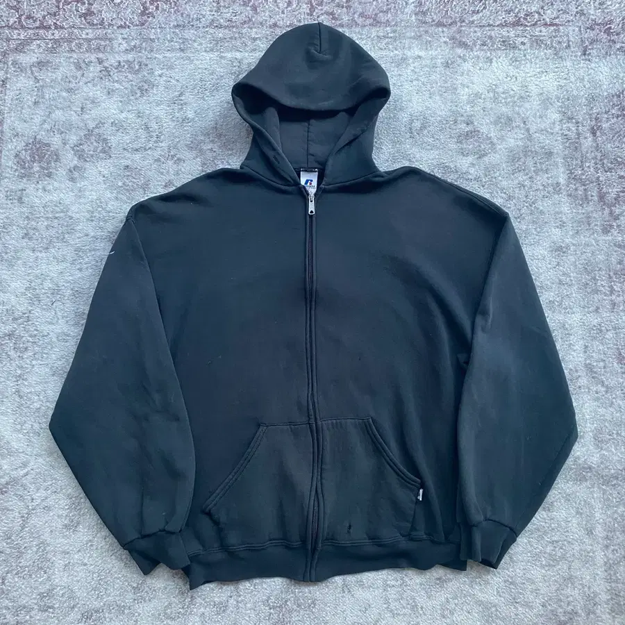 (XL) 00s 빈티지 러셀 후드집업 블랙