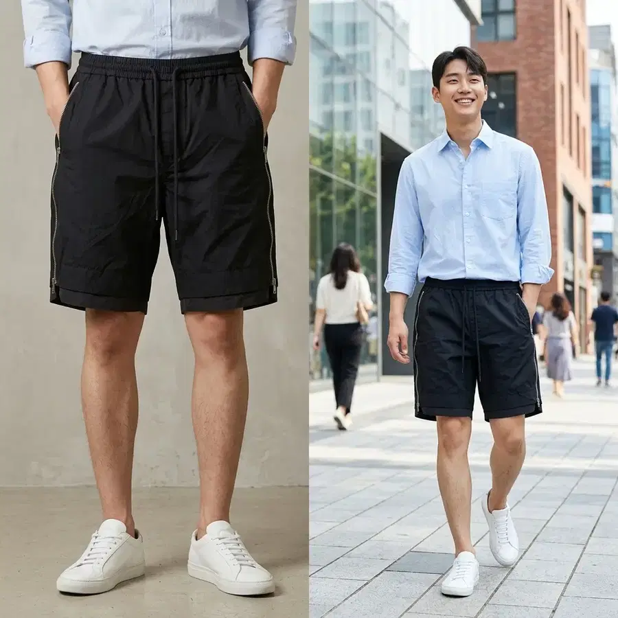 준지 Juun.J 사이드 지퍼 디테일 블랙 반바지 팬츠 32-33