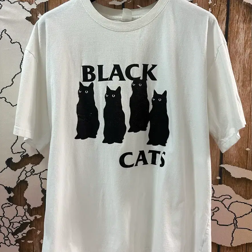 블랙캣 고양이 그래픽 화이트 반팔티 L