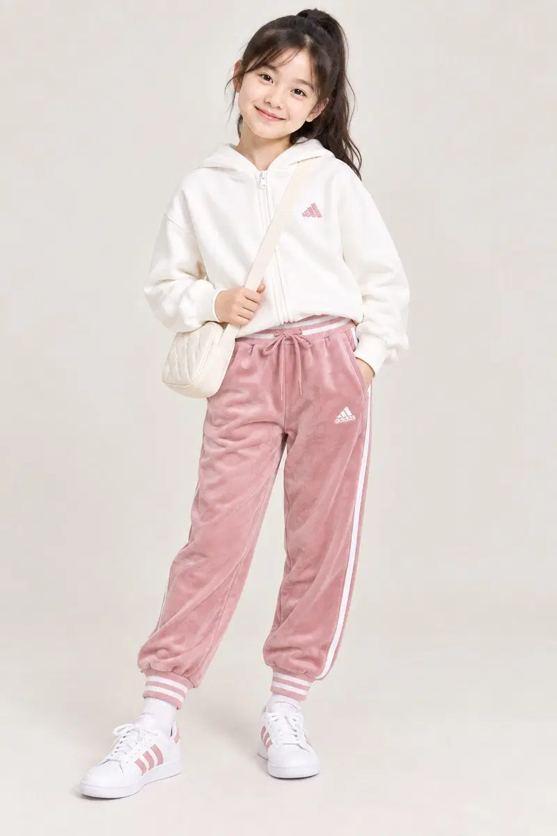 130사이즈 아디다스 벨벳 트레이닝복 바지 정품 키즈 딸기우유색