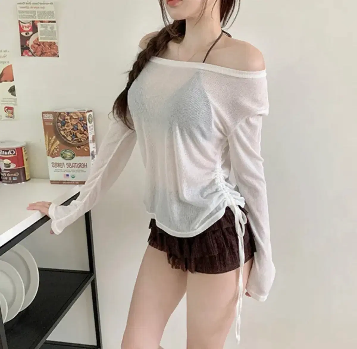 예쁜 뒷태 셔링 커버업 캉캉비키니 세트
