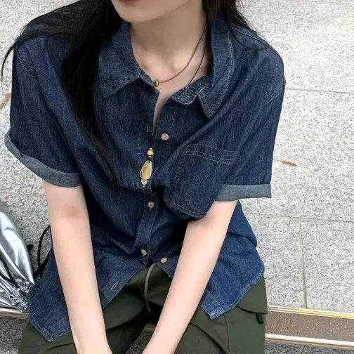 청셔츠 데님셔츠 반팔 롤업 남방 에이블리
