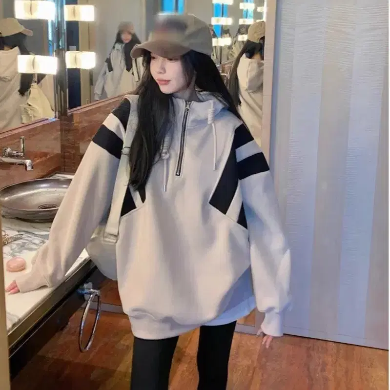 스우파 맨투맨 후드티 그레이 블랙 배색