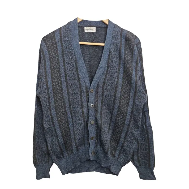 JPN 빈티지 블루 패턴 니트 가디건 [M] 레트로 브이넥 가디건