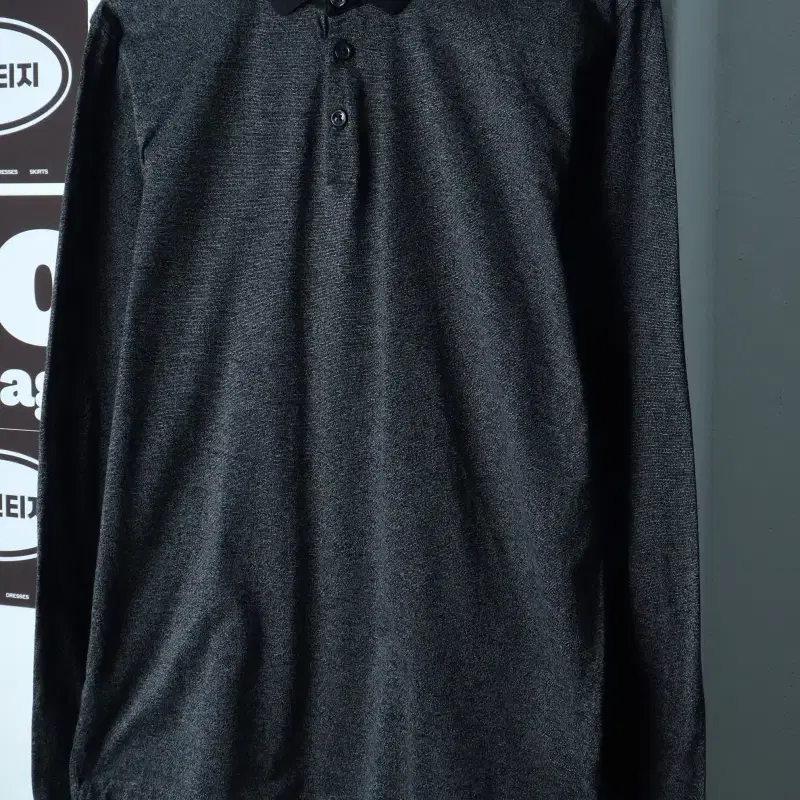 (L-XL) 휴고보스 카라 긴팔티셔츠 차콜 무지 놈코어-H38871