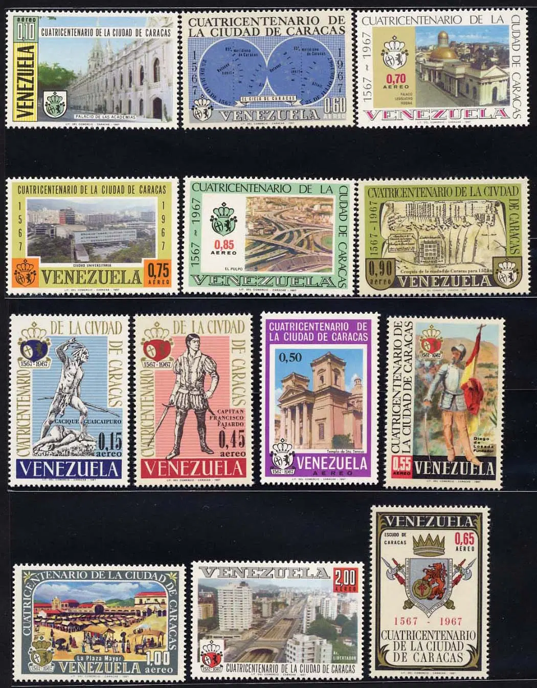 [BKstamp외국우표] 베네수엘라 Caracas(베네수엘라의수도)전경 풍경 13종완(1967년)