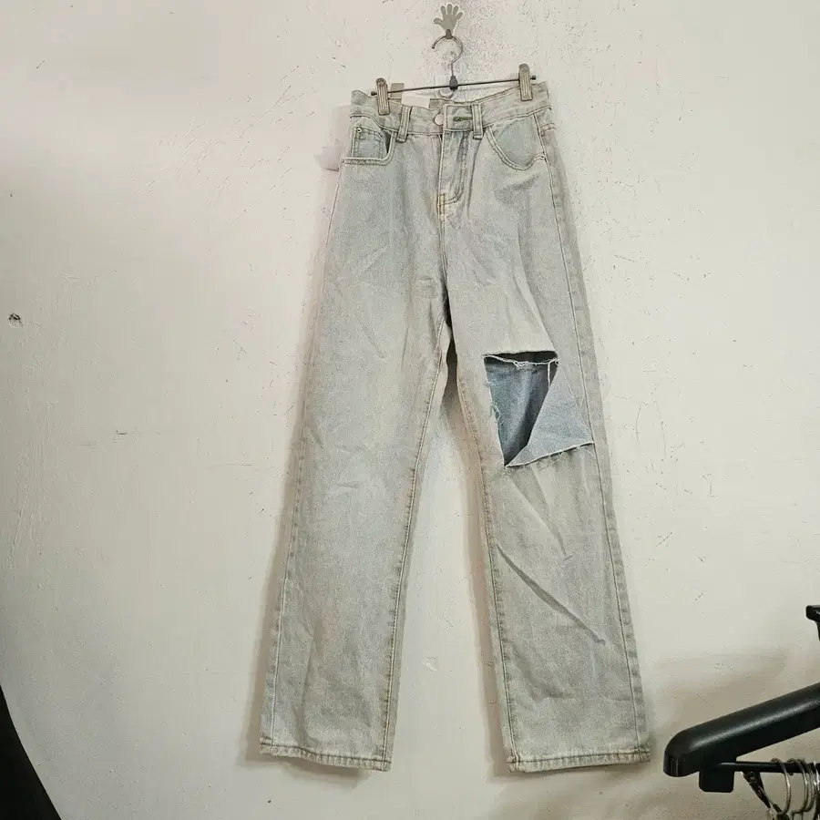 연청 찢청 와이드 데님 팬츠